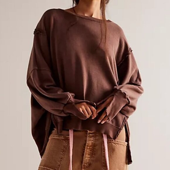 NWT Free People / We The Free Camden Sweatshirt - Chocolate Love - Picture 3 of 4